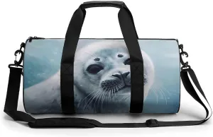 Sports Gym Bag for Men Women Harp Seal Painting Wallpaper Travel Gym Bag Cylindrical Workout Bag Lightweight Travel Duffle Bag for Basketball Football Weekender