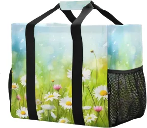 Spring Colorful Daisy Foldable Travel Duffel Bag for Men Women Waterproof Weekender Overnight Carry On Tote Bag with Comfortable Handle Sports Gym Bag for Hospital Airplane Business Trips Sport