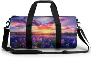Spring Sunrise Bluebonnets Texas Hill Country Gym Bag Lightweight Carry On Duffel Bag Athletic Sports Travel Bag Weekender Bag for Men Women