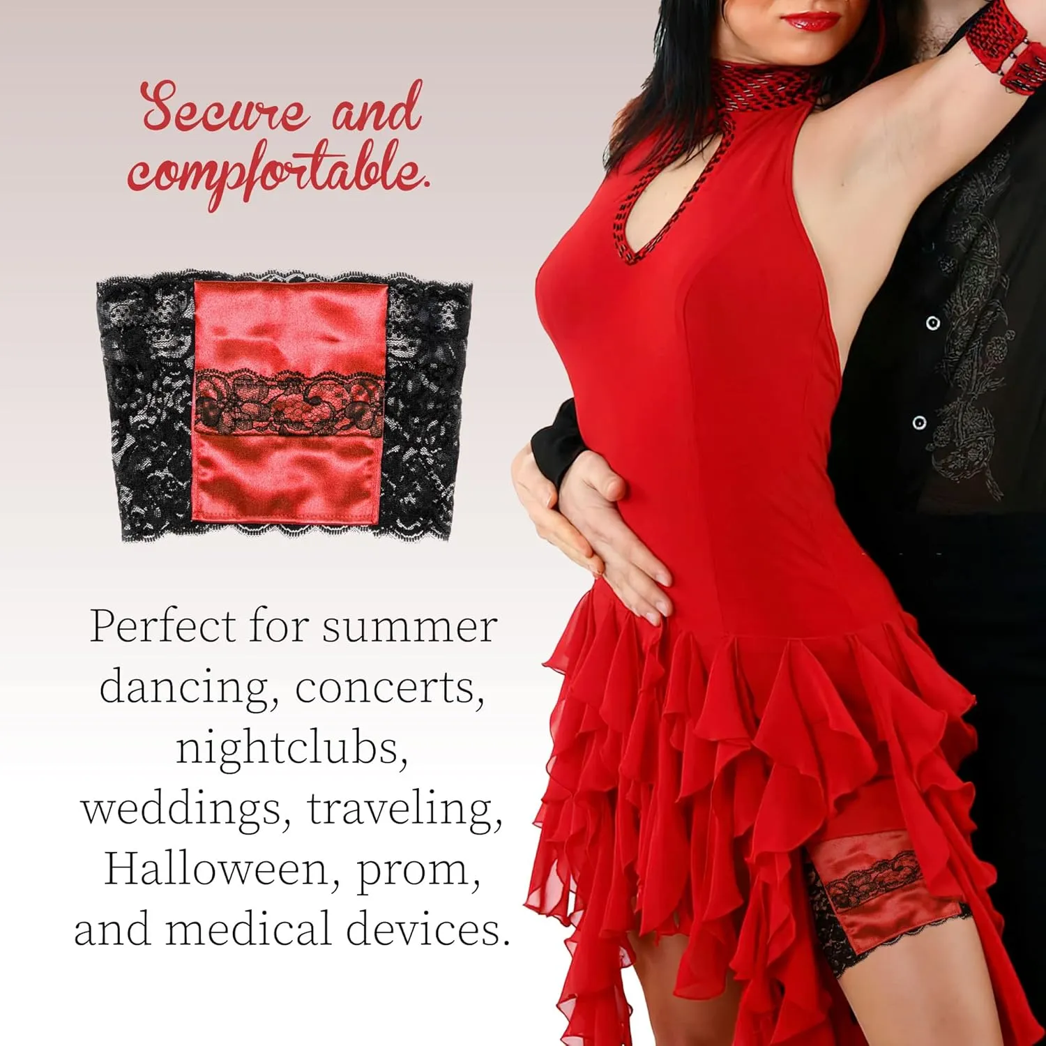 Stashbandz 2 Security Pockets, Wedding Phone Garter, Lace Thigh Purse with Stay-put Grippers, Fits any Size Phone & More