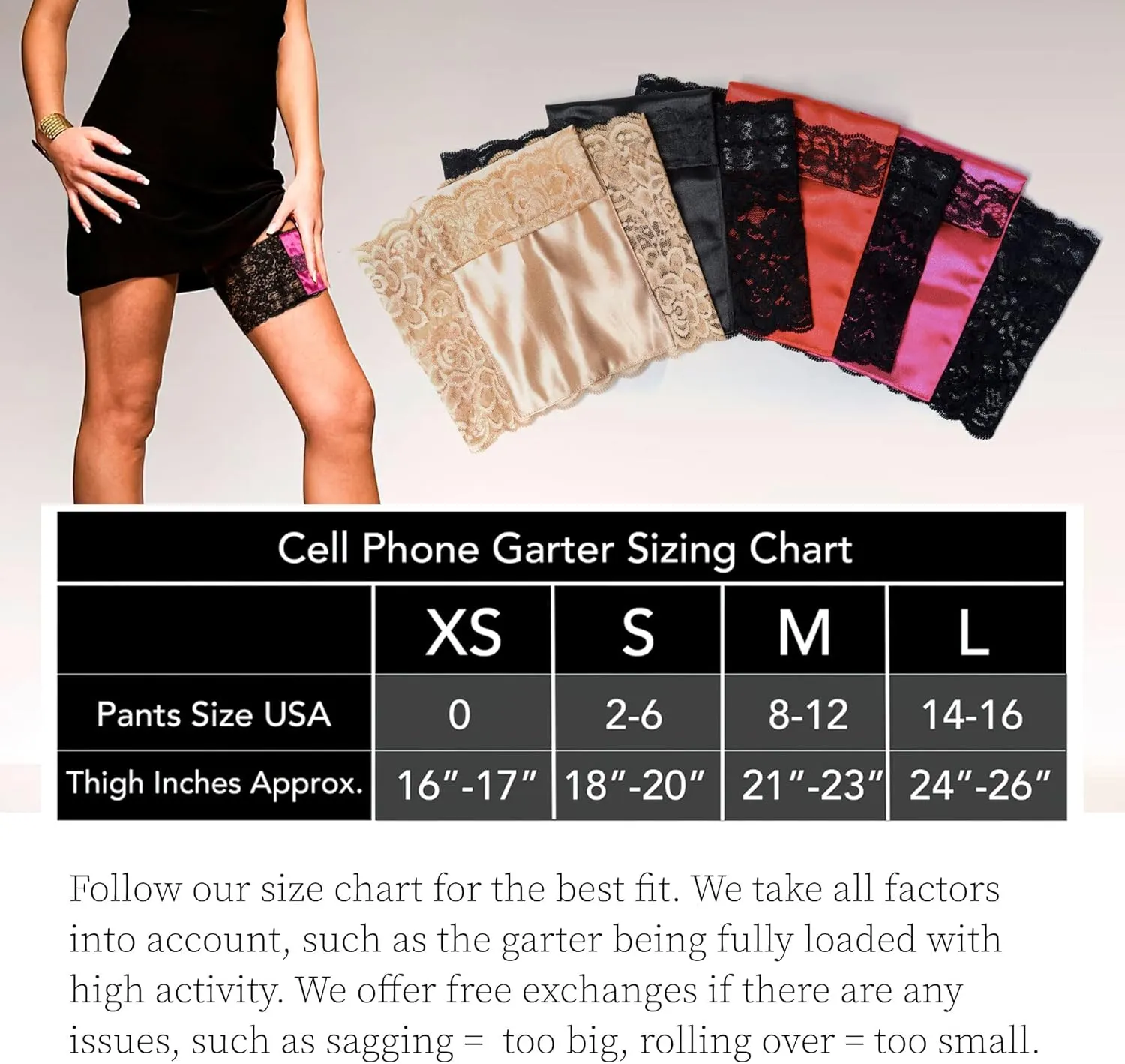 Stashbandz 2 Security Pockets, Wedding Phone Garter, Lace Thigh Purse with Stay-put Grippers, Fits any Size Phone & More