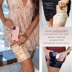 Stashbandz 2 Security Pockets, Wedding Phone Garter, Lace Thigh Purse with Stay-put Grippers, Fits any Size Phone & More