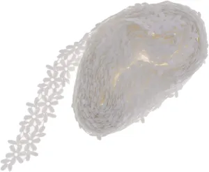 STOBOK 10 Yard White Lace Fabric Bridal Applique Flower Border Design Embroidered Lace for Wedding Dress W1610-49-110