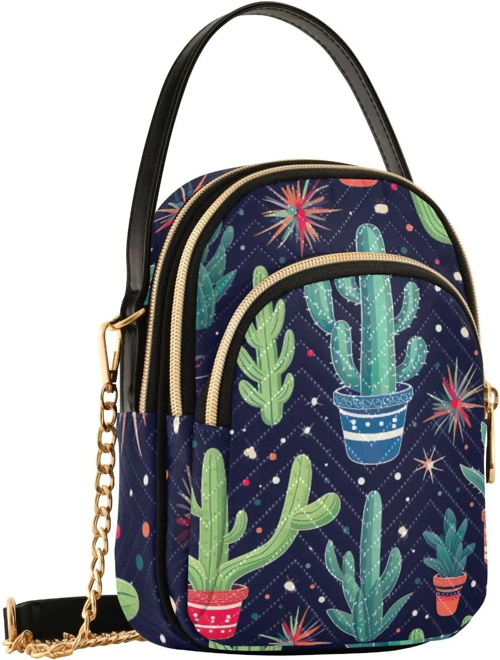 Strawberry in Red on Pink Women’s Crossbody, Crossbody Purses for Women Trendy, Three Zipper Crossbody Bags for Women