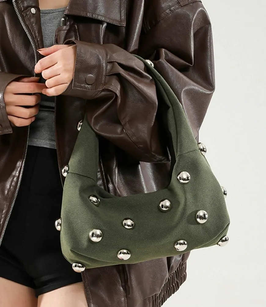 Studded Shoulder Bag For Women Trendy Crescent Purse Y2K Hobo Handbag Womens Crossbody Bag Casual Small Tote Purse