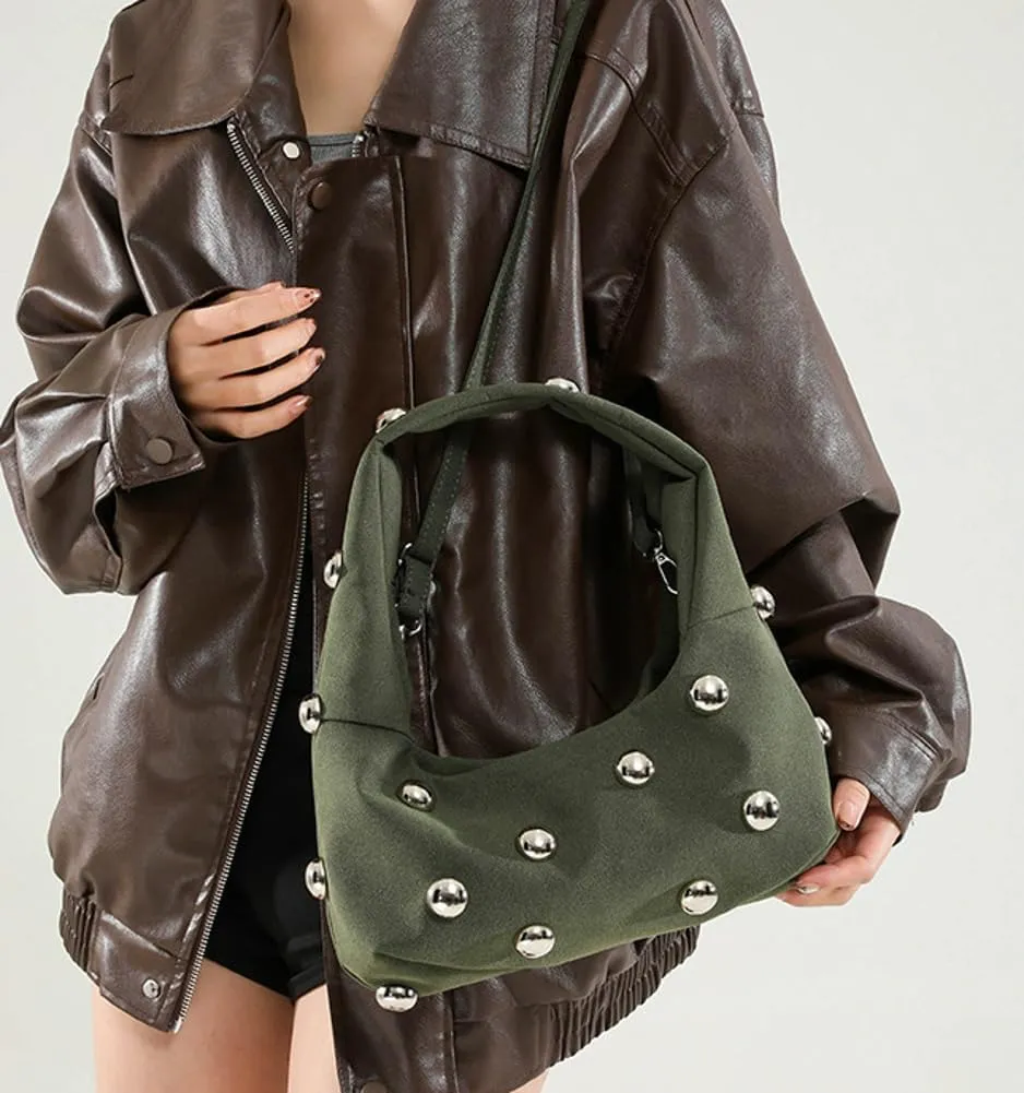 Studded Shoulder Bag For Women Trendy Crescent Purse Y2K Hobo Handbag Womens Crossbody Bag Casual Small Tote Purse