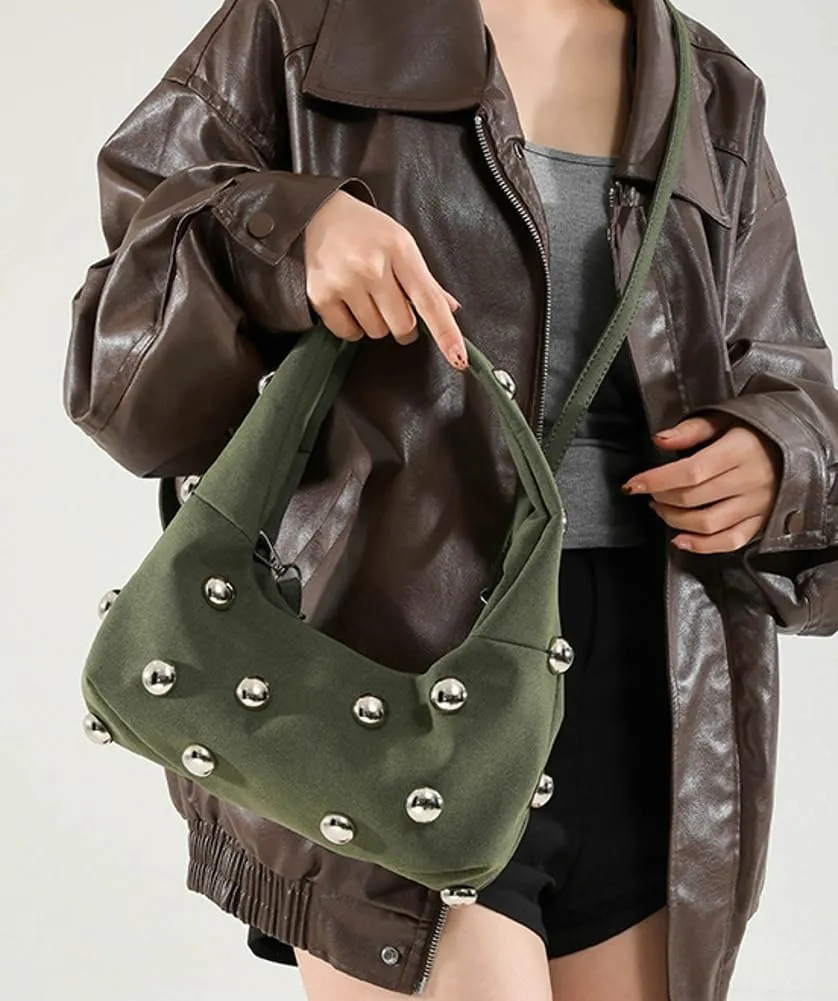 Studded Shoulder Bag For Women Trendy Crescent Purse Y2K Hobo Handbag Womens Crossbody Bag Casual Small Tote Purse