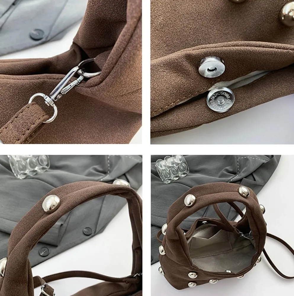 Studded Shoulder Bag For Women Trendy Crescent Purse Y2K Hobo Handbag Womens Crossbody Bag Casual Small Tote Purse
