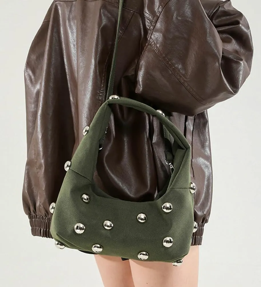 Studded Shoulder Bag For Women Trendy Crescent Purse Y2K Hobo Handbag Womens Crossbody Bag Casual Small Tote Purse