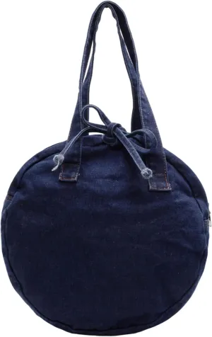 Stylish Round Denim Shoulder Bag with Bow, Lightweight Tote Bag for Women, Casual Retro Aesthetic Handbag for Work Travel
