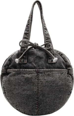 Stylish Round Denim Shoulder Bag with Bow, Lightweight Tote Bag for Women, Casual Retro Aesthetic Handbag for Work Travel
