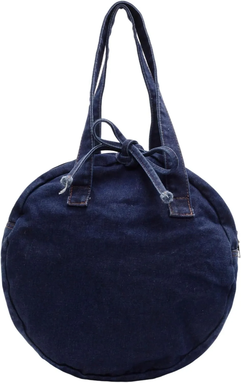 Stylish Round Denim Shoulder Bag with Bow, Lightweight Tote Bag for Women, Casual Retro Aesthetic Handbag for Work Travel