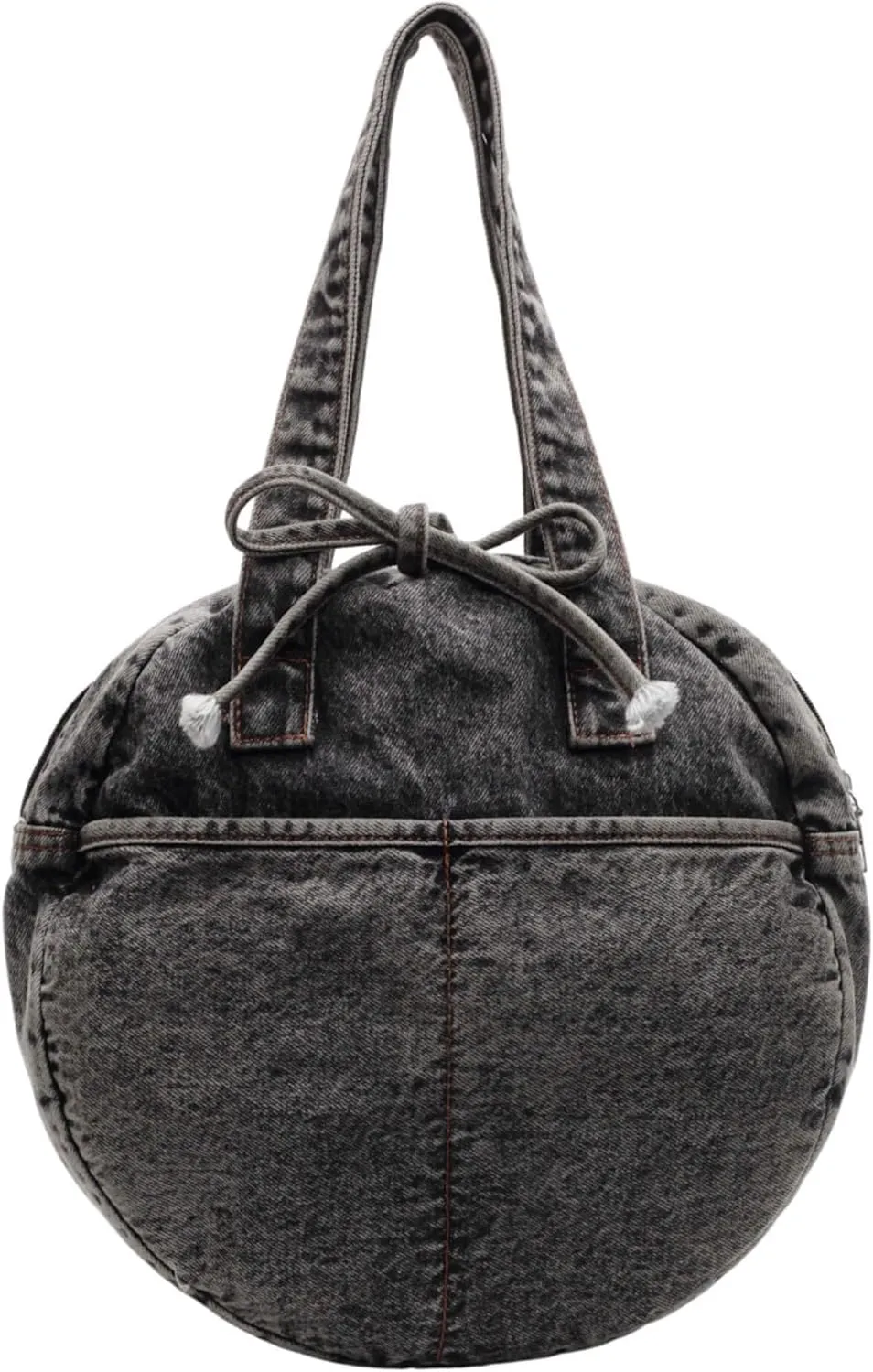 Stylish Round Denim Shoulder Bag with Bow, Lightweight Tote Bag for Women, Casual Retro Aesthetic Handbag for Work Travel