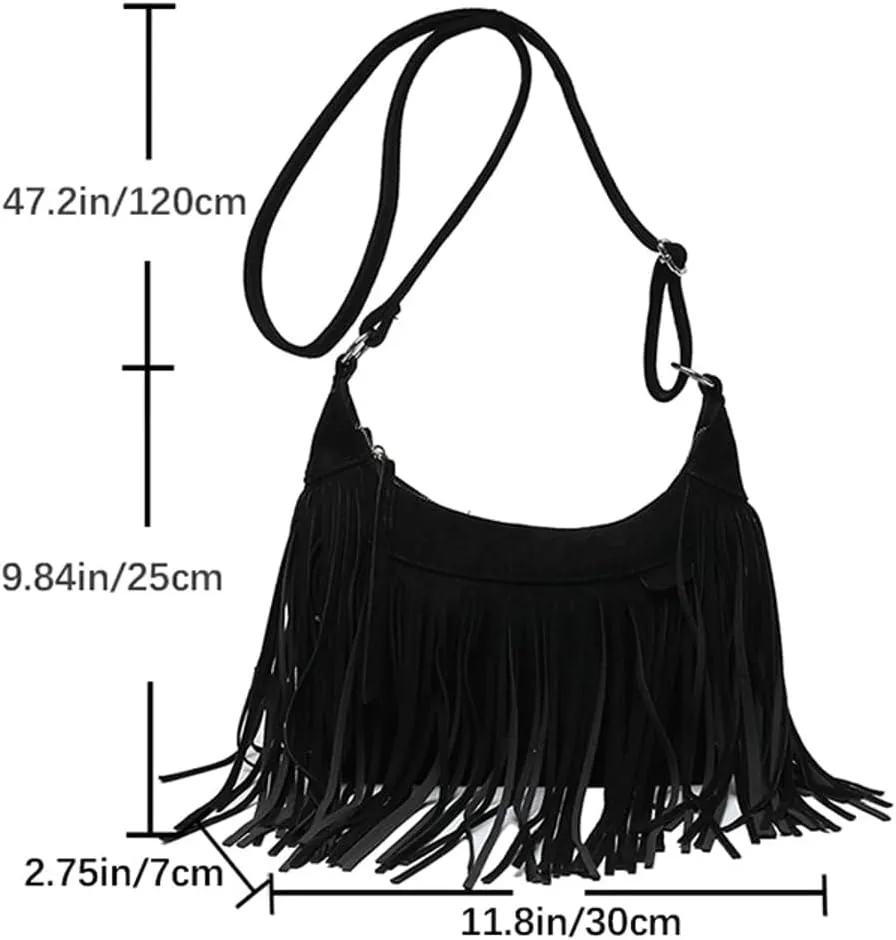 Stylish Suede Hobo Bag for Women Retro Shoulder Bag Large Capacity Tassel Hippie Crossbody Bag with Exquisite Fringe 2024