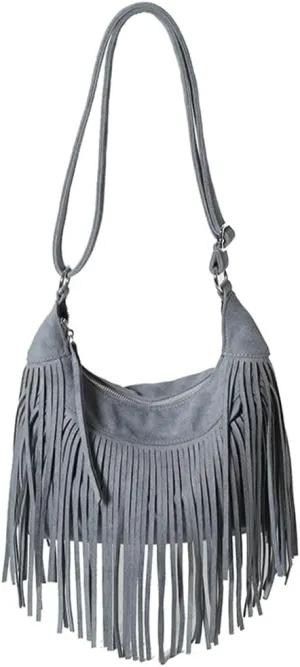 Stylish Suede Hobo Bag for Women Retro Shoulder Bag Large Capacity Tassel Hippie Crossbody Bag with Exquisite Fringe 2024