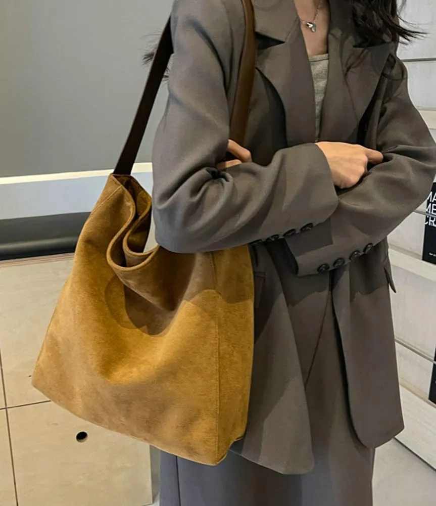Suede Bag for Women Suede Tote Bag Large Suede Purses Handbag Fashion Suede Tote Bag Slouchy Bag Shoulder Bag for Travel Work