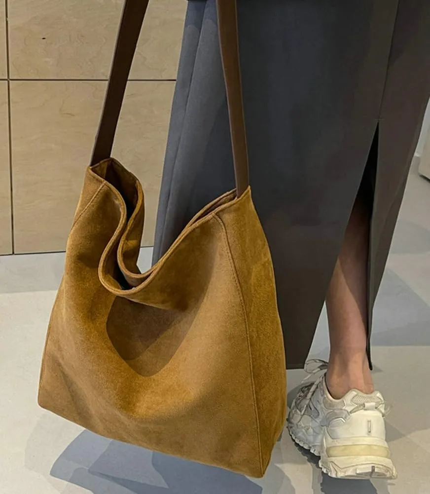 Suede Bag for Women Suede Tote Bag Large Suede Purses Handbag Fashion Suede Tote Bag Slouchy Bag Shoulder Bag for Travel Work