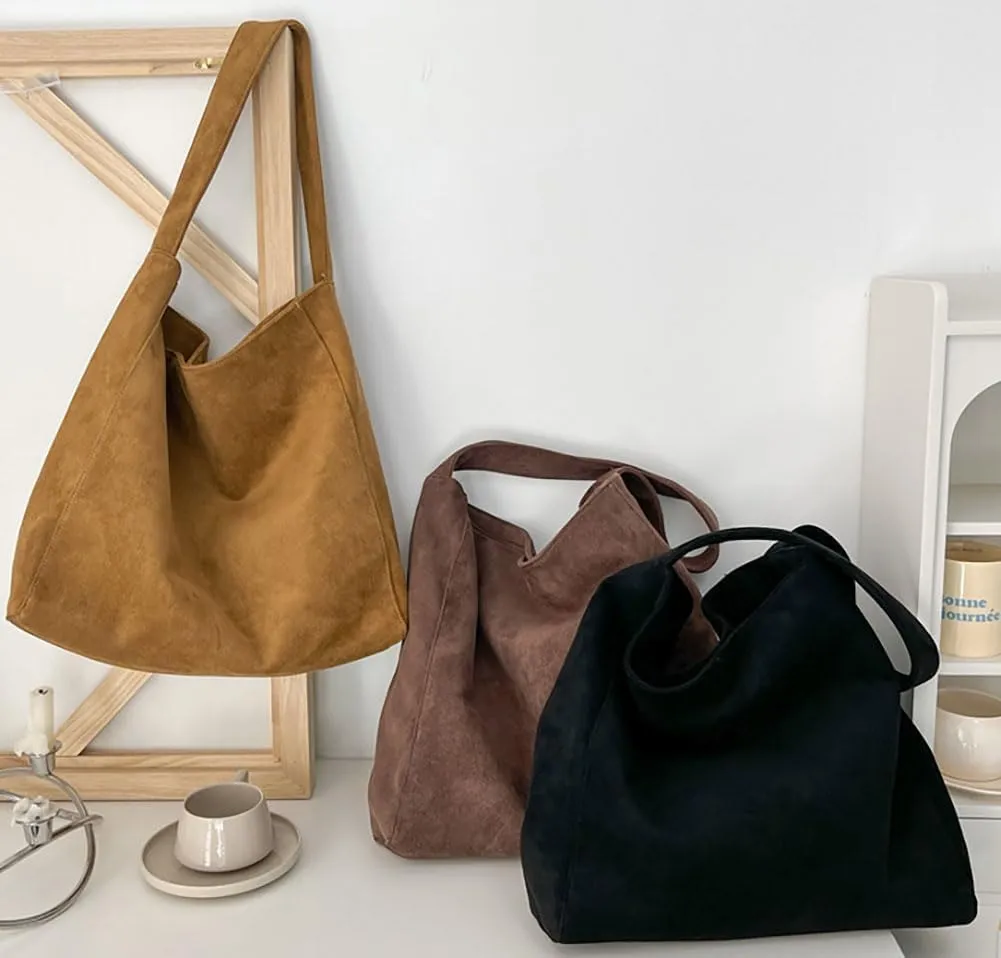Suede Bags for Women, 2025 New Suede Tote Bag for Women, Retro Slouchy Office Shoulder Top-handle Tote Handbags