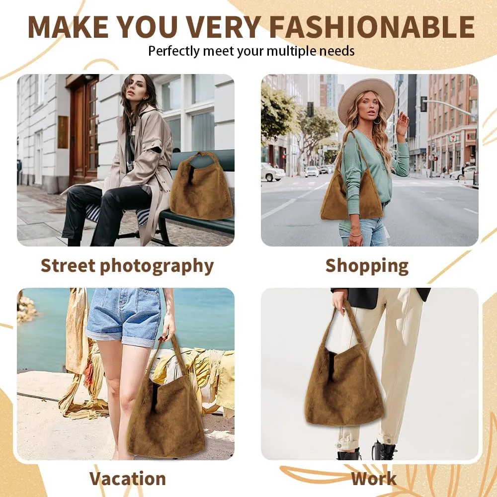 Suede Bags for Women, 2025 New Suede Tote Bag for Women, Retro Slouchy Office Shoulder Top-handle Tote Handbags