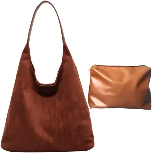 Suede Bags for Women Retro Tote Bag Suede Slouchy Bag Hobo Handbag Office Bags Tote Handbag-With Pu Leather Clutch Purse