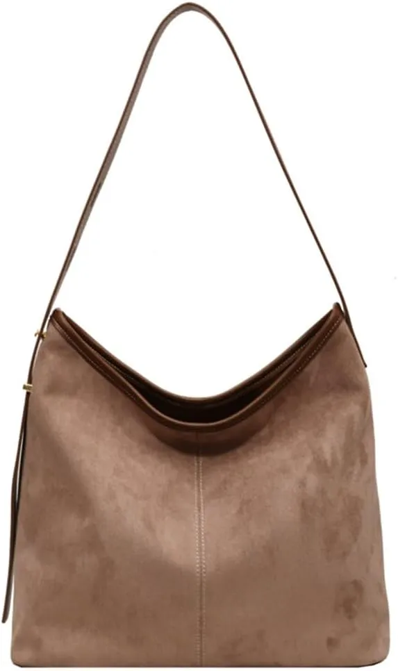 Suede Classic Tote for Women - Top-handle Shoulder Bag, Slouchy Hobo Crossbody, Retro College Work Purse Handbag