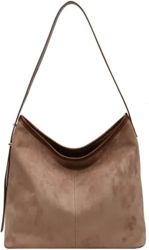 Suede Classic Tote for Women - Top-handle Shoulder Bag, Slouchy Hobo Crossbody, Retro College Work Purse Handbag