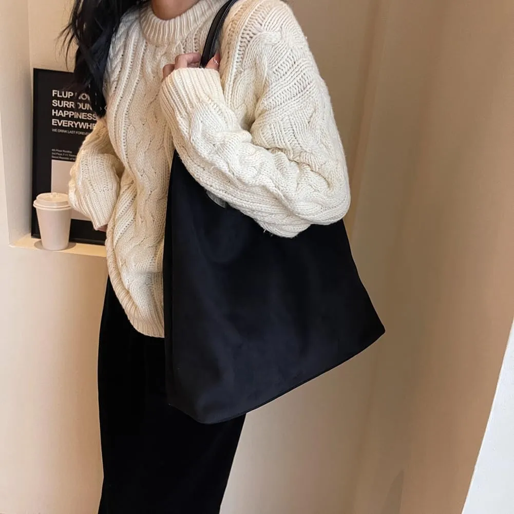 Suede Hobo Bags for Women Suede Purse Slouchy Tote Bag Soft Suede Leather Shoulder Handbags Work Bags with Purse
