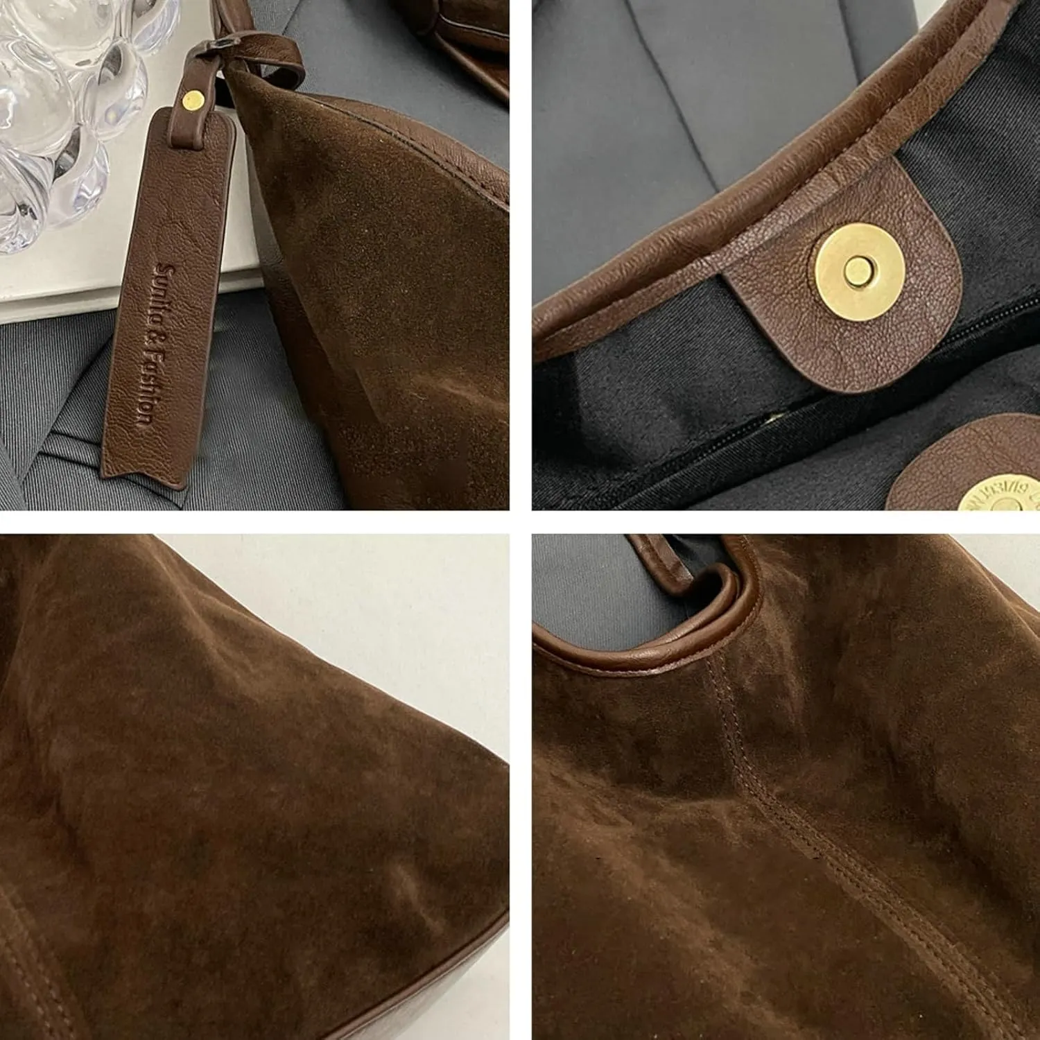 Suede Shoulder Bags for Women Tote Bag Suede Purse Bag Slouchy Bag Work Travel Brown Fall Winter Handbag 2024