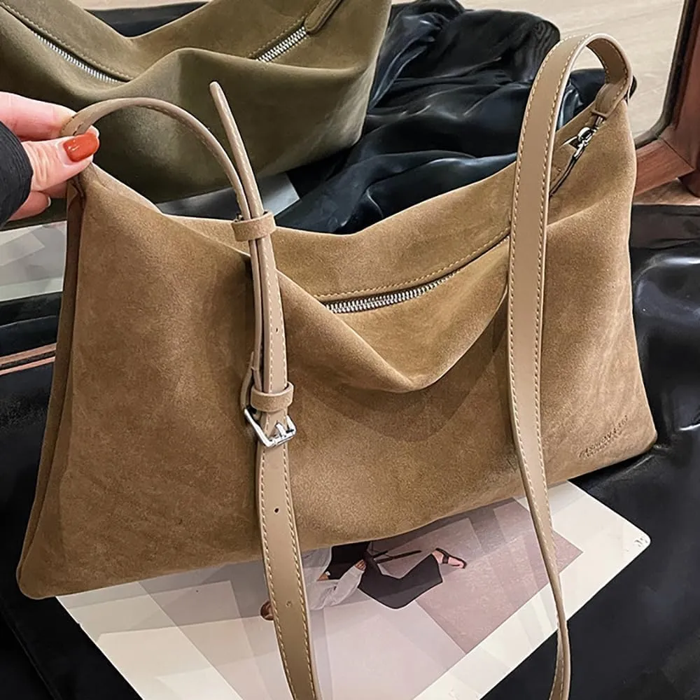 Suede Slouchy Shoulder Bag for Women,Suede Purse for Women Small Hobo Bags Ladies Clutch with Adjustable Strap