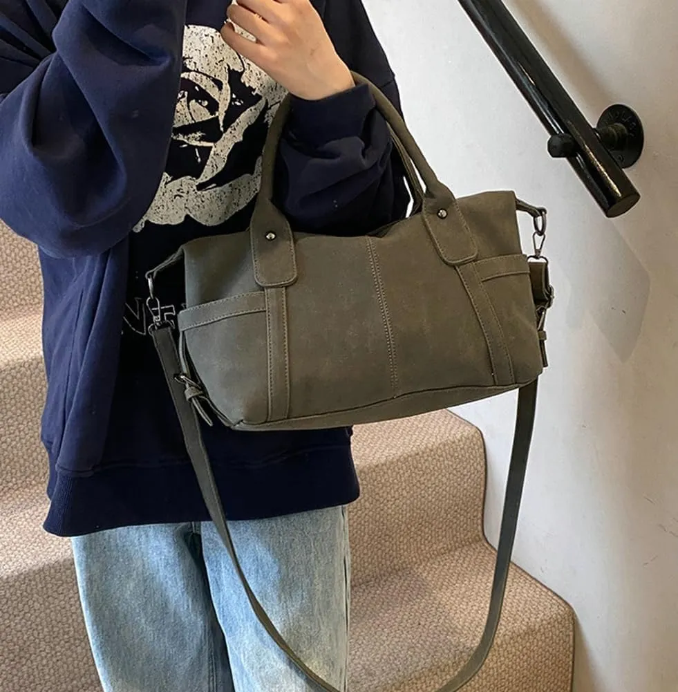Suede Tote Bag for Women Faux Suede Crossbody Purse Slouchy Shoulder Bag Vintage Top-handle Work Travel Tote Handbag