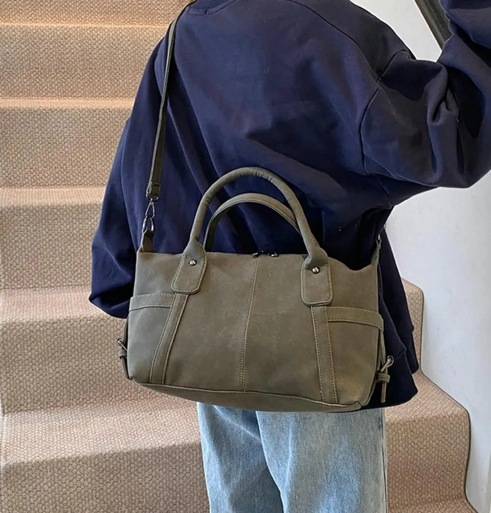 Suede Tote Bag for Women Faux Suede Crossbody Purse Slouchy Shoulder Bag Vintage Top-handle Work Travel Tote Handbag