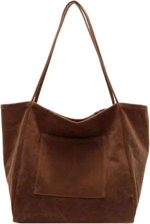 Suede Tote Bag for Women Large Capacity Suede Shoulder Bag Slouchy Bag Casual Vintage Bags for Work Travel Shopping