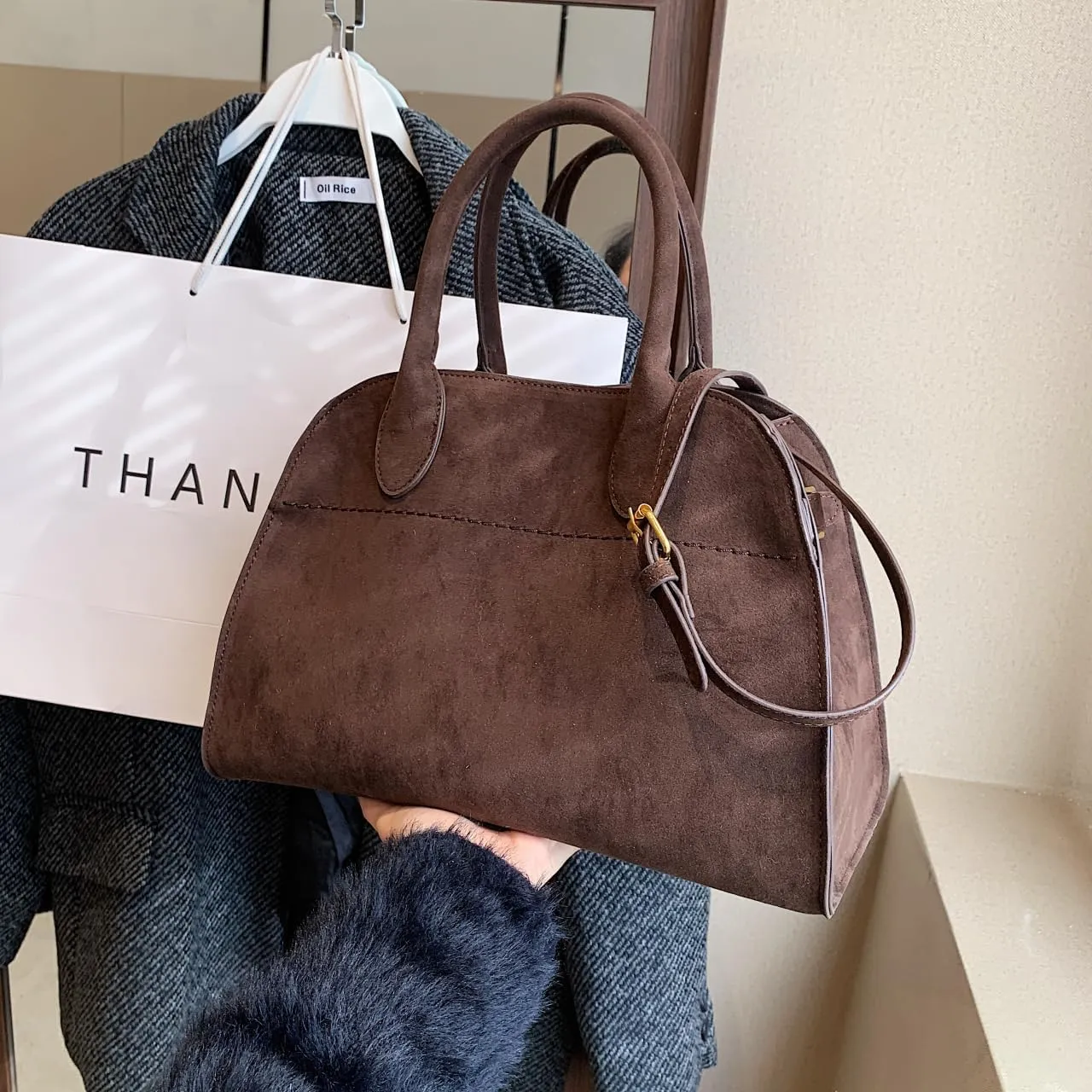 Suede Tote Bag for Women, Large Capacity Suede Tote Bag, Adjustable Strap Daily Sling Bag, Retro Shoulder Satchel Bag