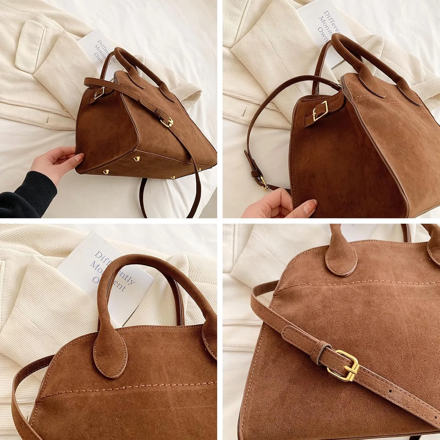 Suede Tote Bag for Women, Large Capacity Suede Tote Bag, Adjustable Strap Daily Sling Bag, Retro Shoulder Satchel Bag