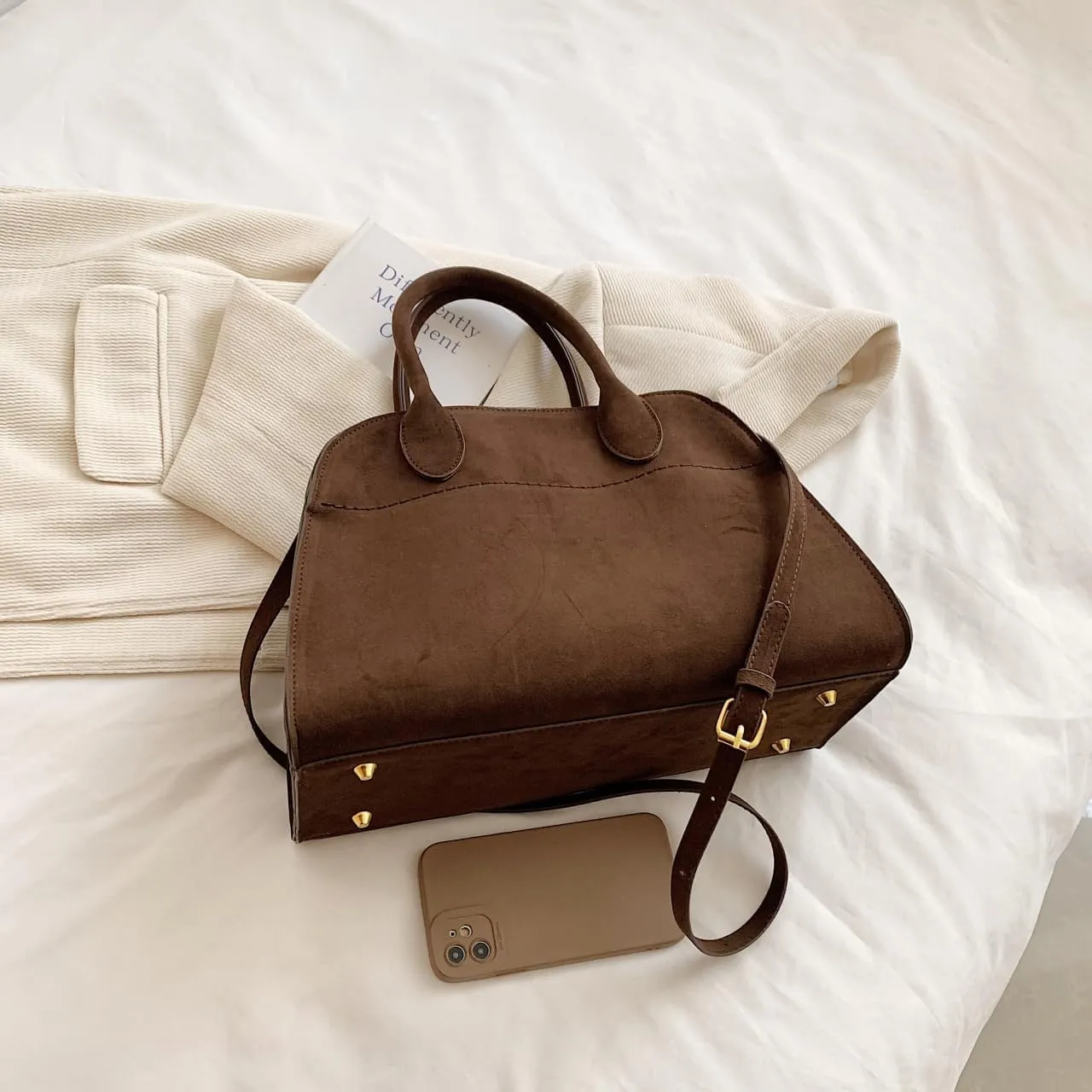 Suede Tote Bag for Women, Large Capacity Suede Tote Bag, Adjustable Strap Daily Sling Bag, Retro Shoulder Satchel Bag