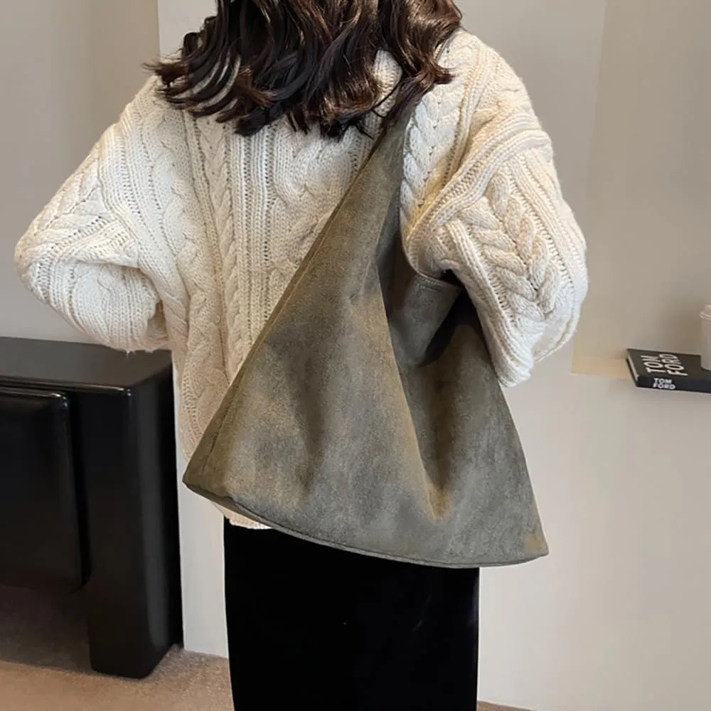 Suede Tote Bag for Women, Trendy Suede Tote Bag Slouchy Bag, Hobo Handbag Office Tote Handbag, Imitation Suede Bag