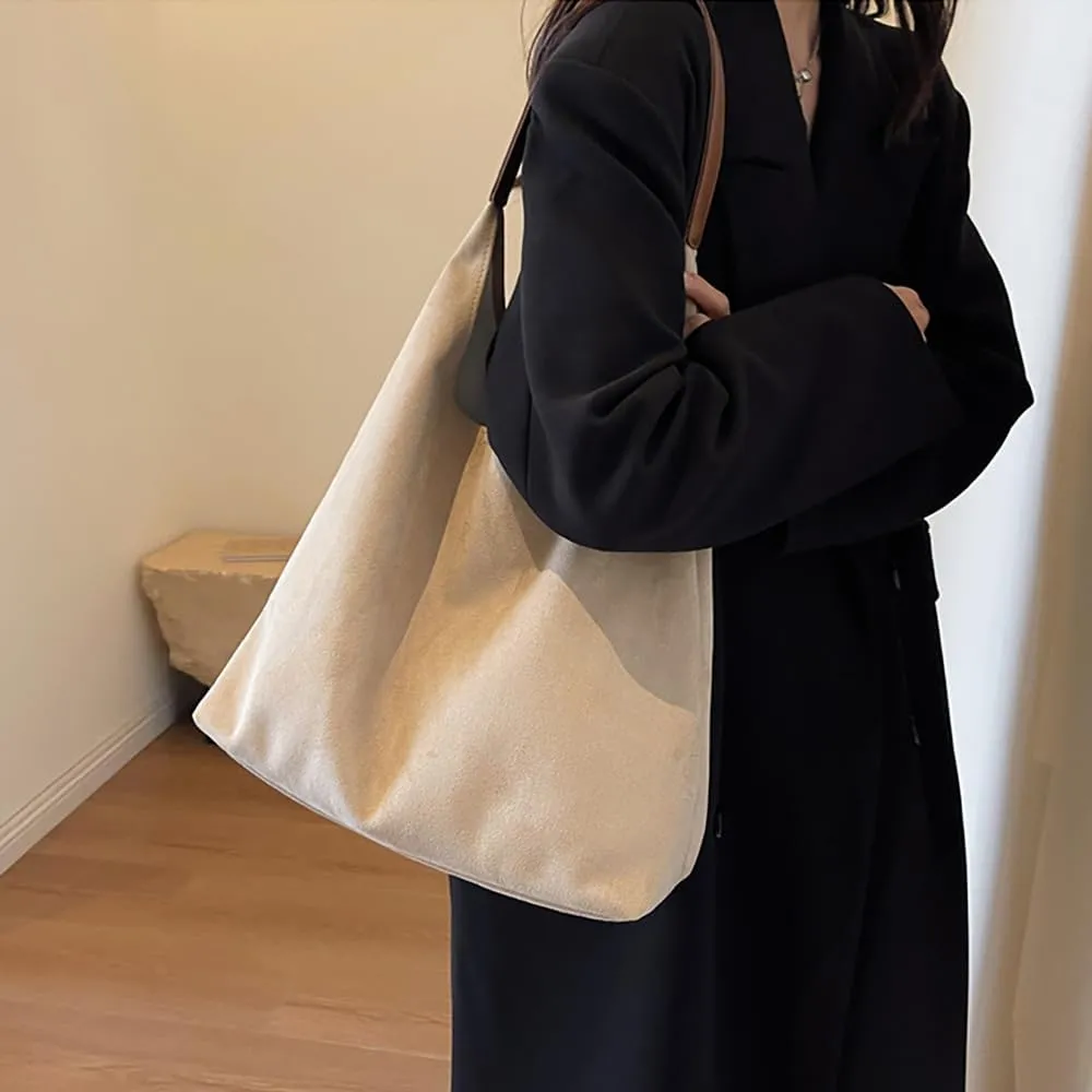 Suede Tote Bag for Women, Trendy Suede Tote Bag Slouchy Bag, Hobo Handbag Office Tote Handbag, Imitation Suede Bag