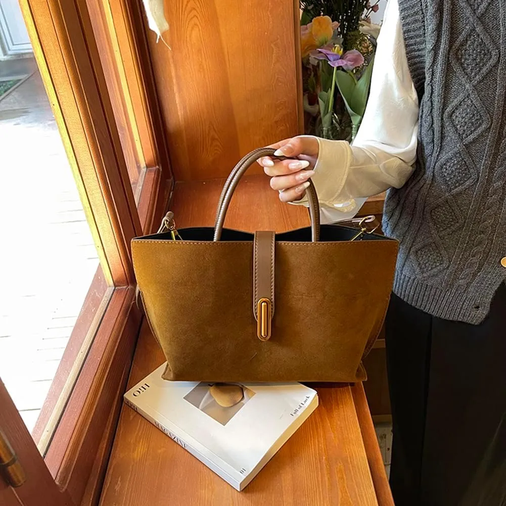 Suede Tote Bag for Women,Suede Handbags Suede Purse Top Handle 2024 Fall Winter Crossbody Bag with Shoulder Strap
