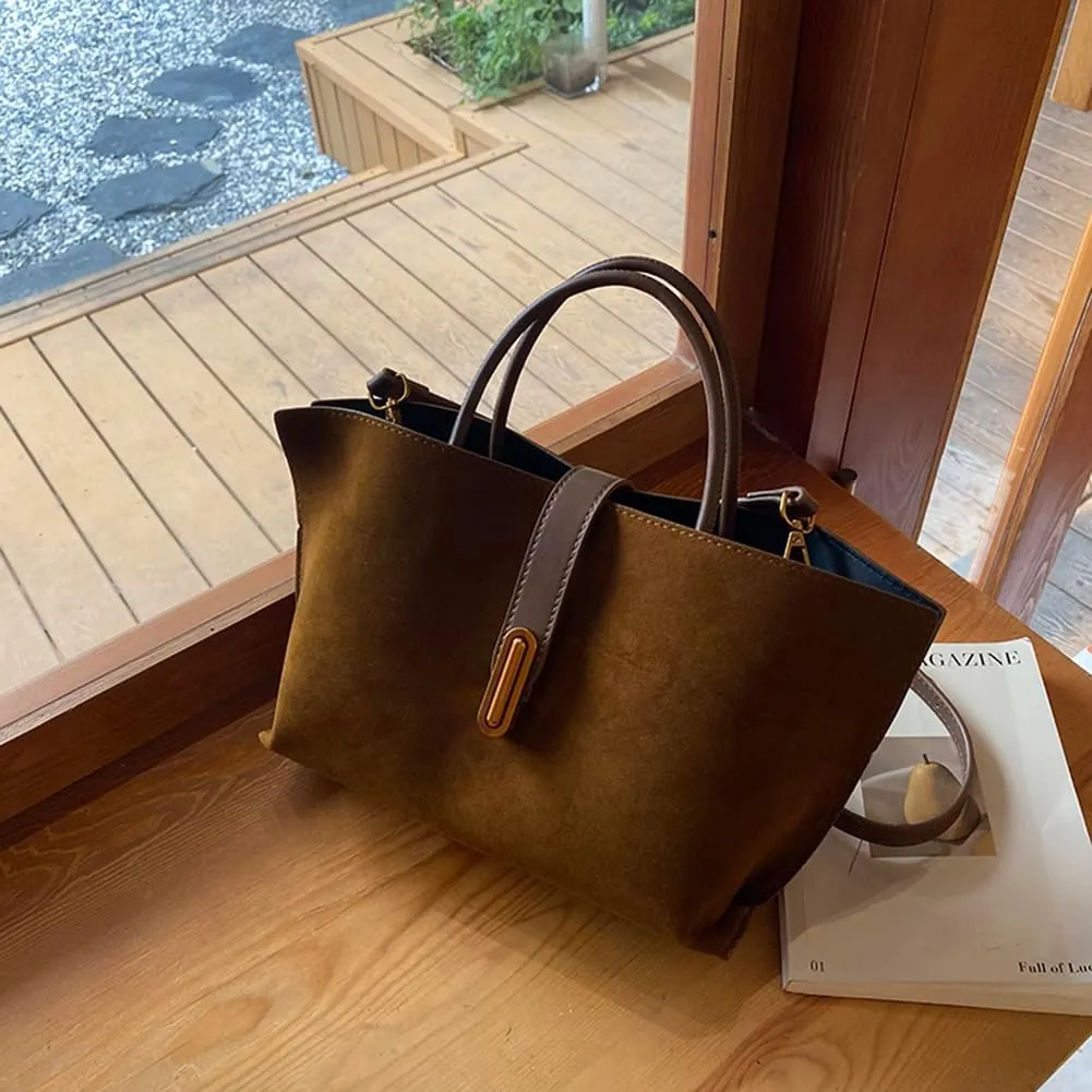 Suede Tote Bag for Women,Suede Handbags Suede Purse Top Handle 2024 Fall Winter Crossbody Bag with Shoulder Strap