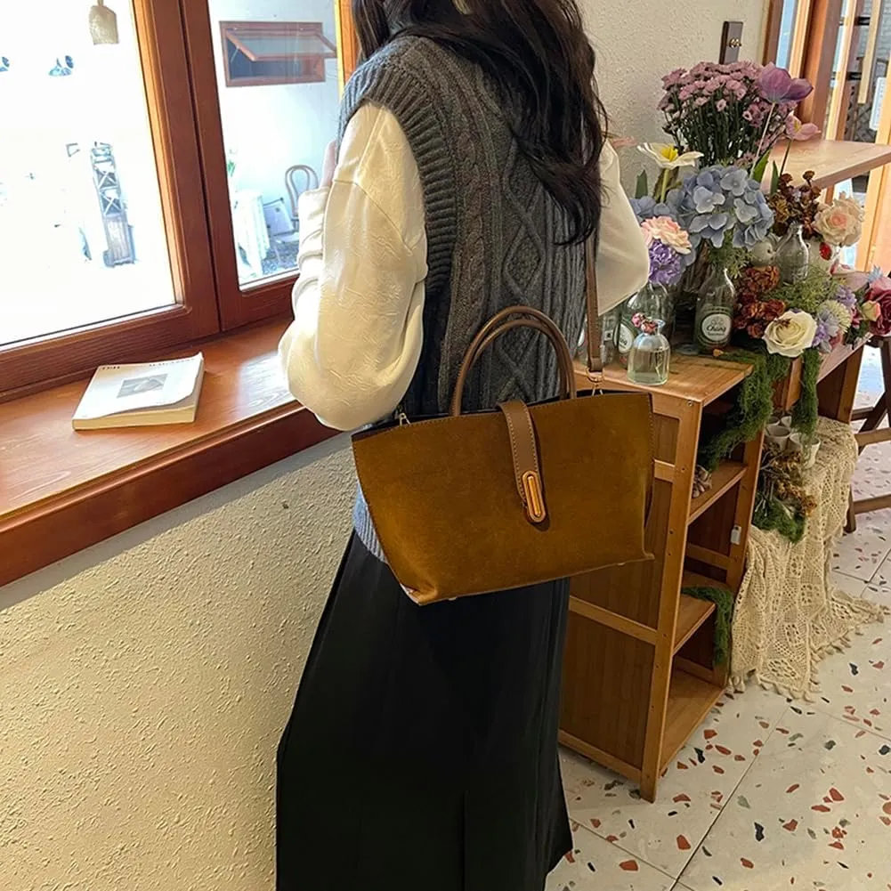 Suede Tote Bag for Women,Suede Handbags Suede Purse Top Handle 2024 Fall Winter Crossbody Bag with Shoulder Strap