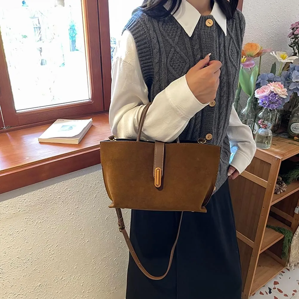 Suede Tote Bag for Women,Suede Handbags Suede Purse Top Handle 2024 Fall Winter Crossbody Bag with Shoulder Strap