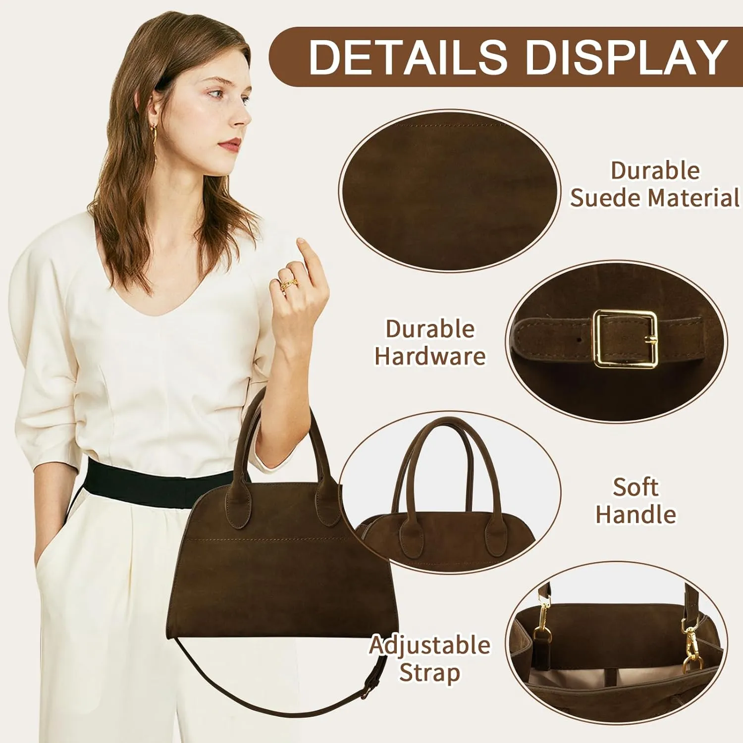 Suede Tote Bag for Women,Women's Suede Purse Vintage Top Handle Bag,Fashion Shoulder Satchel Bag for Office Travel