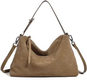 Suede Tote Bags for Women Genuine Leather Suede Purse Handbag Vintage Slouchy Hobo Shoulder Crossbody Bag