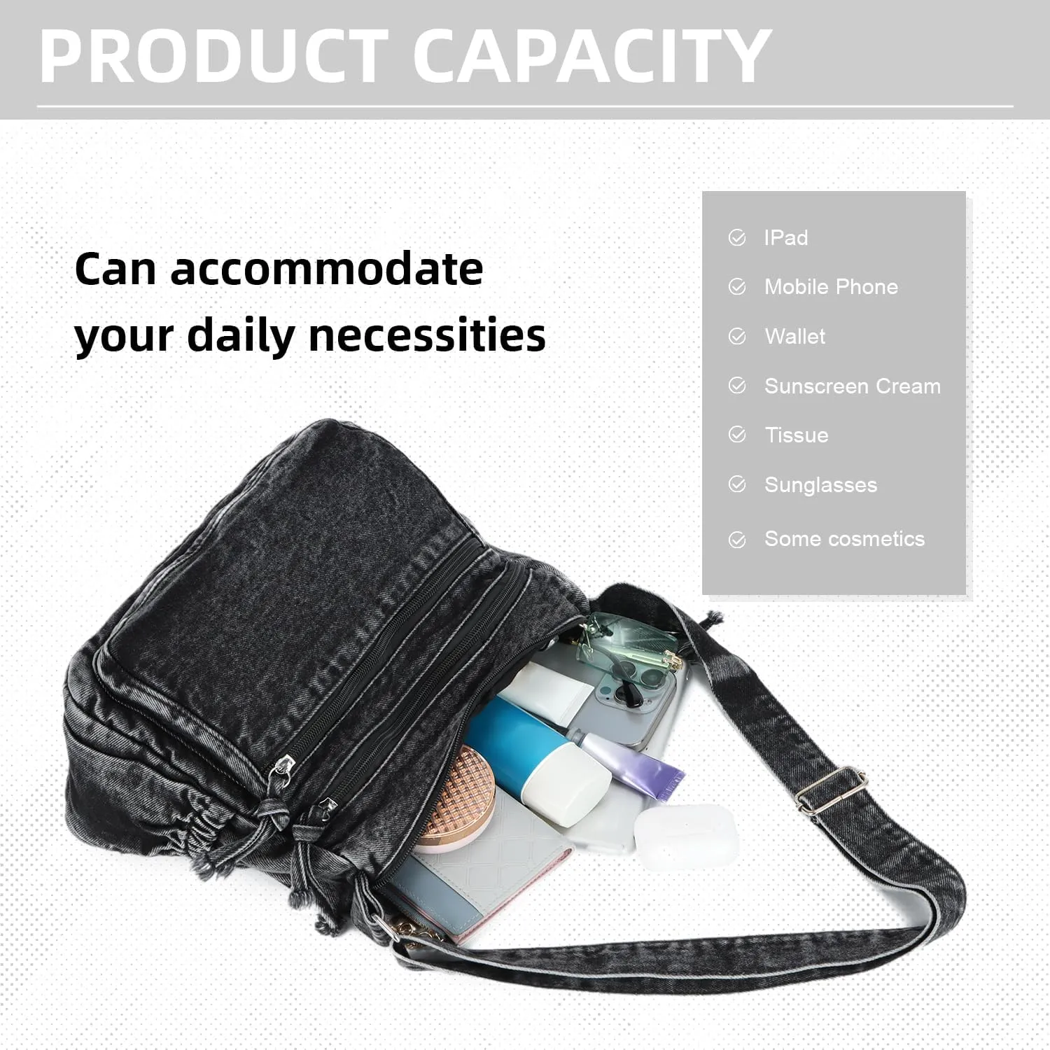 SUKUTU Denim Shoulder Bag for Women Canvas Messenger Bag Casual Retro Lightweight Crossbody Handbags