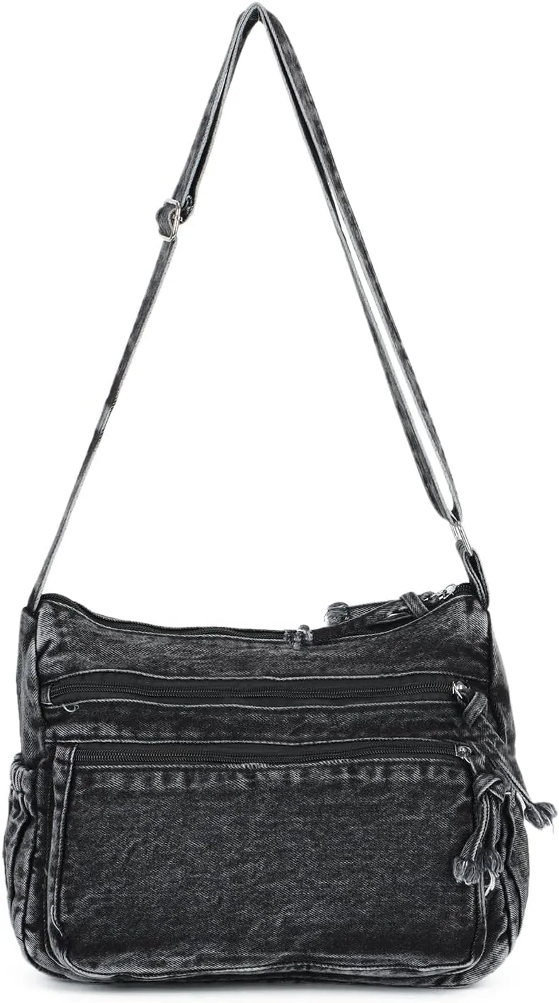 SUKUTU Denim Shoulder Bag for Women Canvas Messenger Bag Casual Retro Lightweight Crossbody Handbags