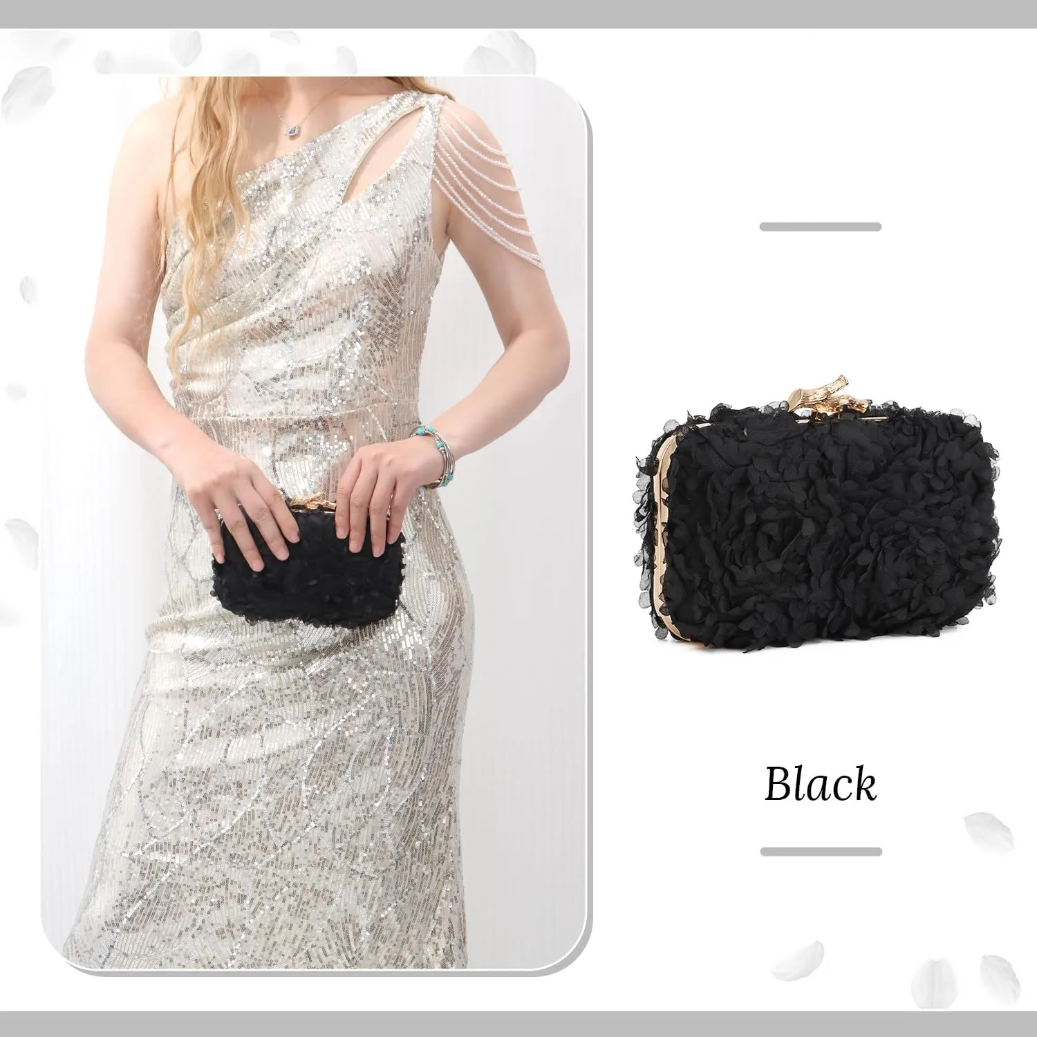 SUKUTU Floral Evening Handbag for Women Lace Clutch Purses Party Prom Shoulder Bag