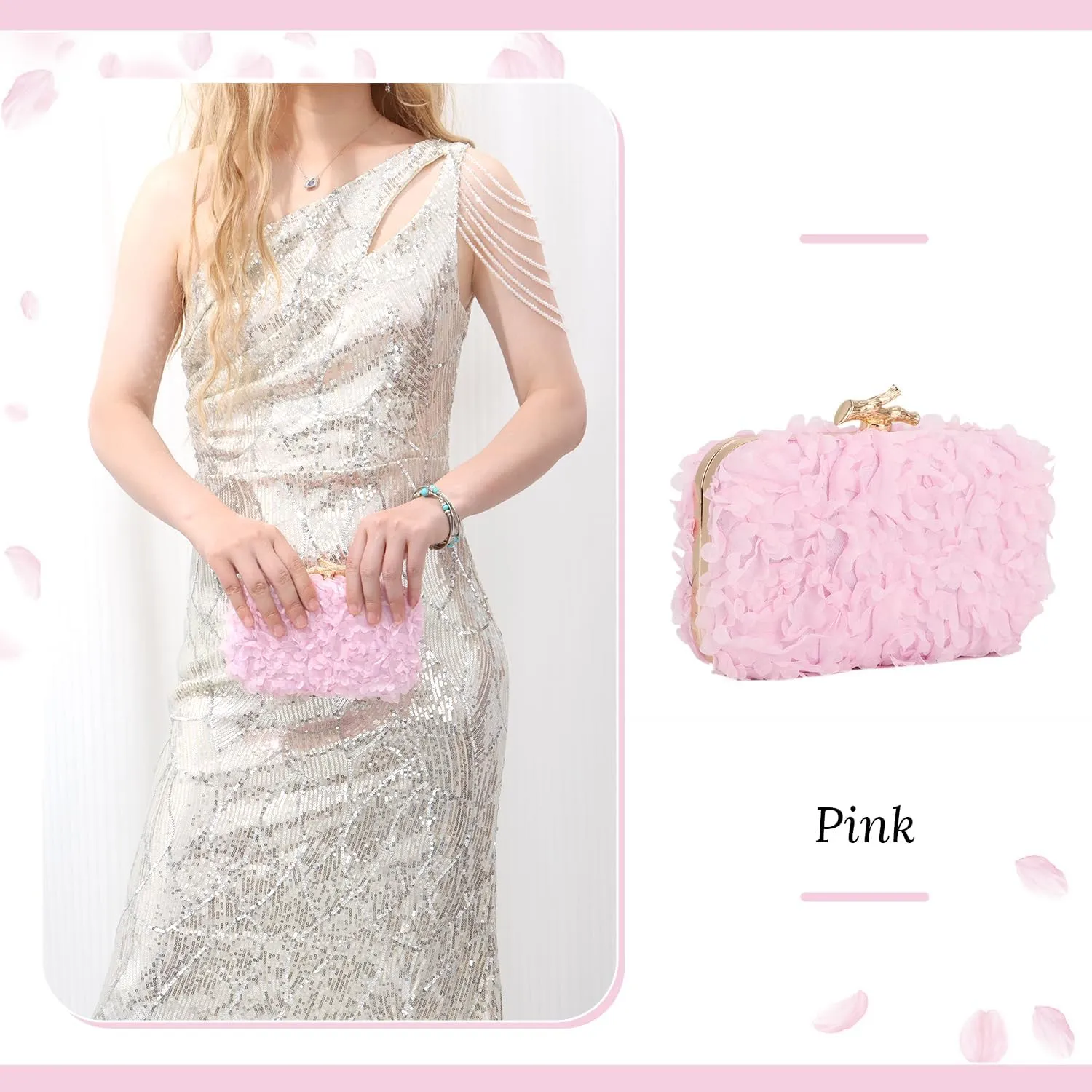 SUKUTU Floral Evening Handbag for Women Lace Clutch Purses Party Prom Shoulder Bag