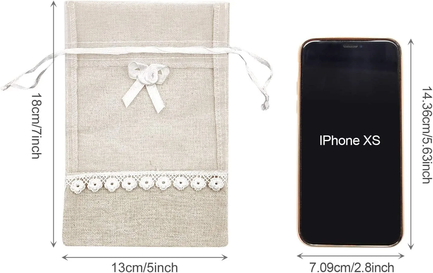 SumDirect Rose Drawstring Burlap Bags - 20pcs 5x7 Inch Lace Jute Organza Favor Gift Bags, Sheer Linen Favor Bags for Wedding