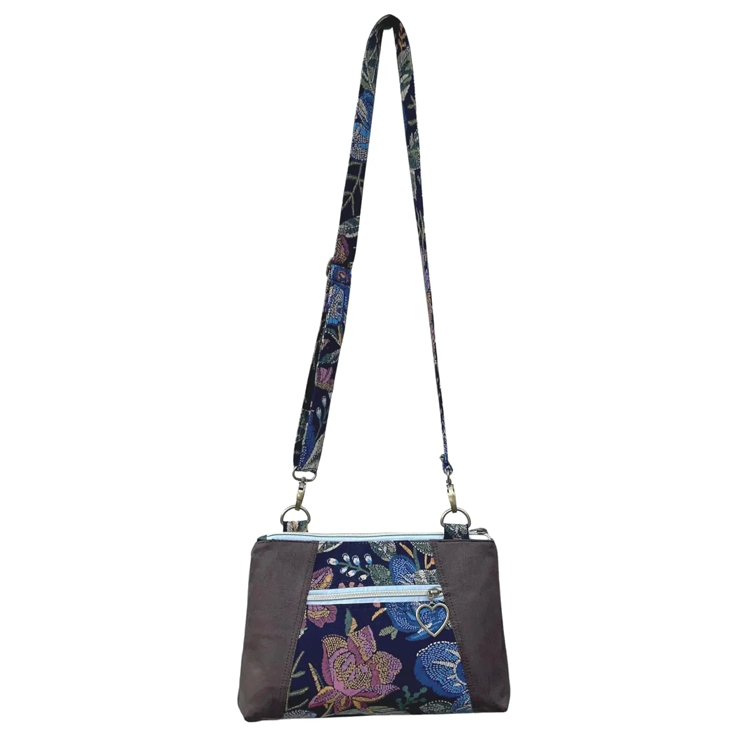 Sunshine Crossbody Bag Cotton Canvas Faux Sued Cross Over Medium Purse (Brown Faux Suede)