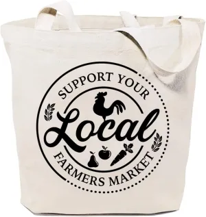 Support Your Local Farmers Market Canvas Tote Bag for Women Aesthetic Reusable Grocery Shoulder Shopping Bags